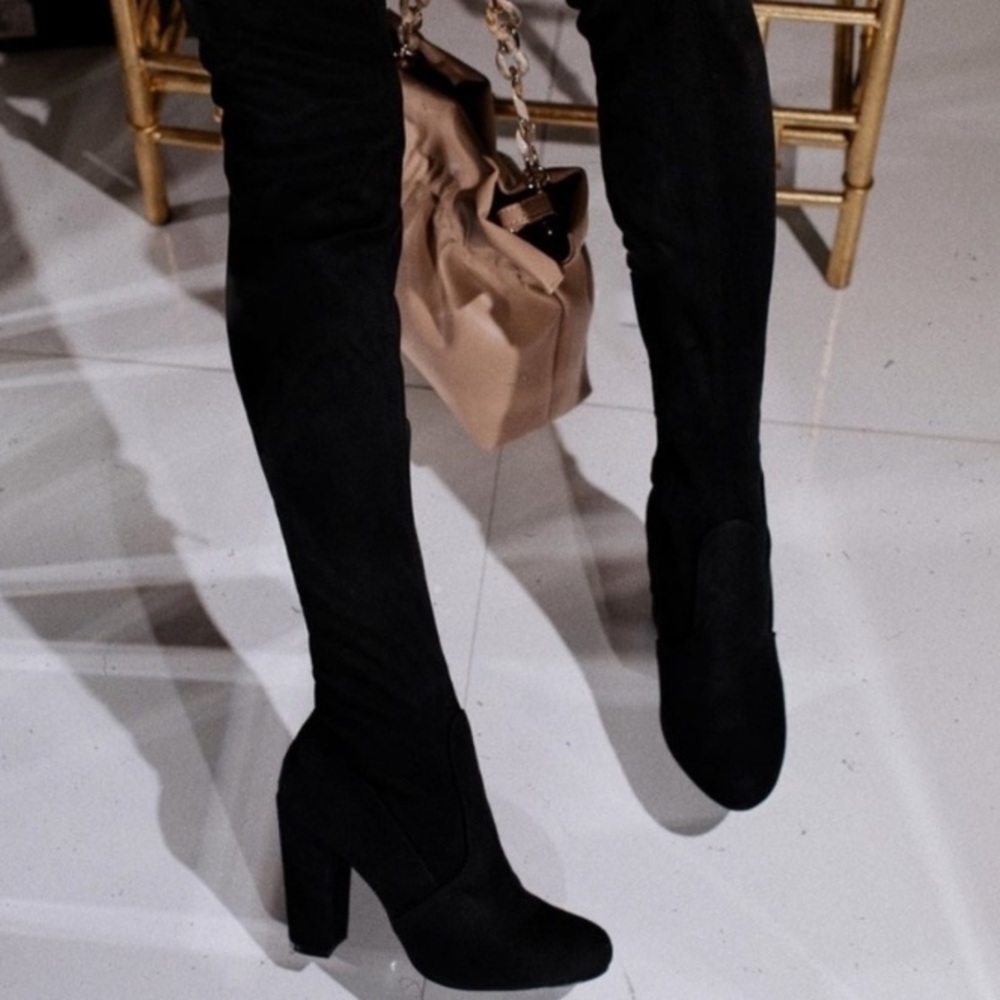 Black suede long boots